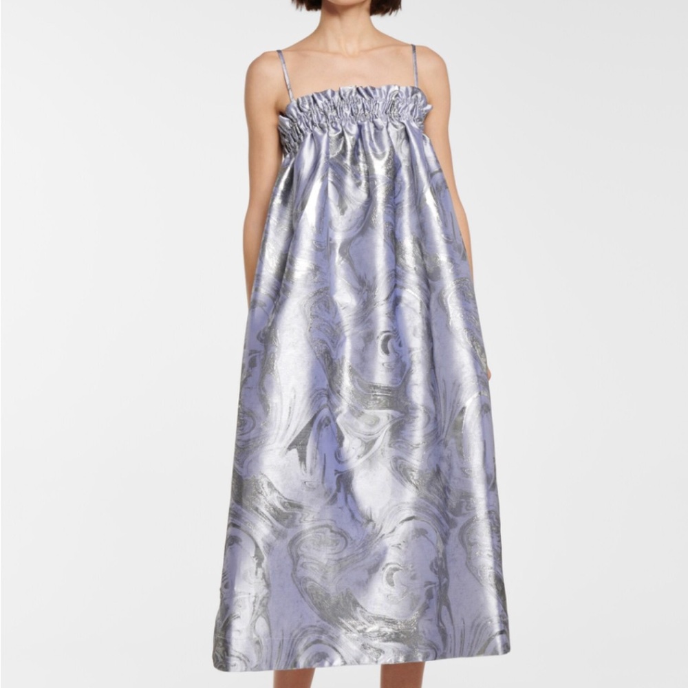 Ganni Silver Jacquard Patterned Dress NWT